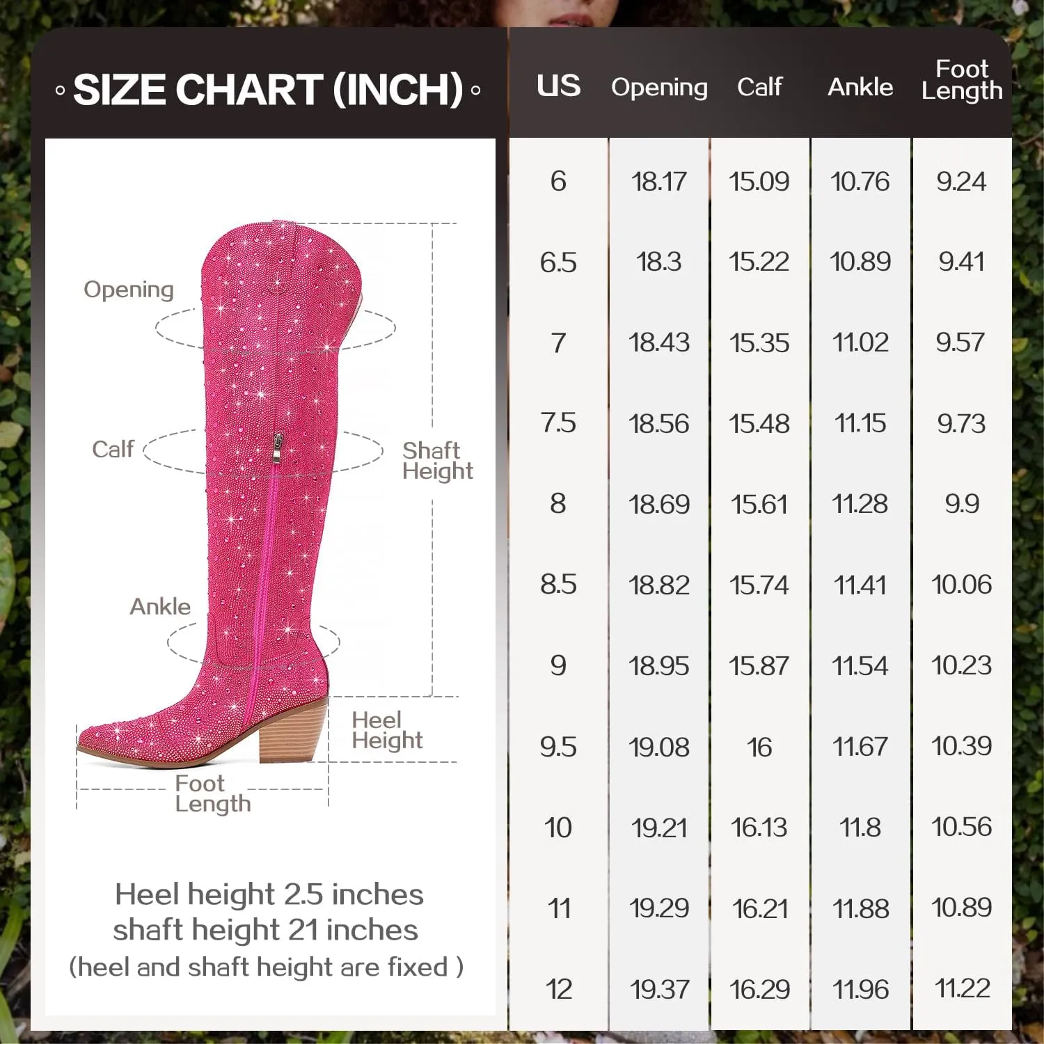 Women Rhinestone Over the Knee Cowboy Boots, Sparkly Bling Cowgirl Boots Western Thigh High Boots Pull-On Side Zippers Chunky Heel Pointed Toe Size5-12 For Fashion&Daily