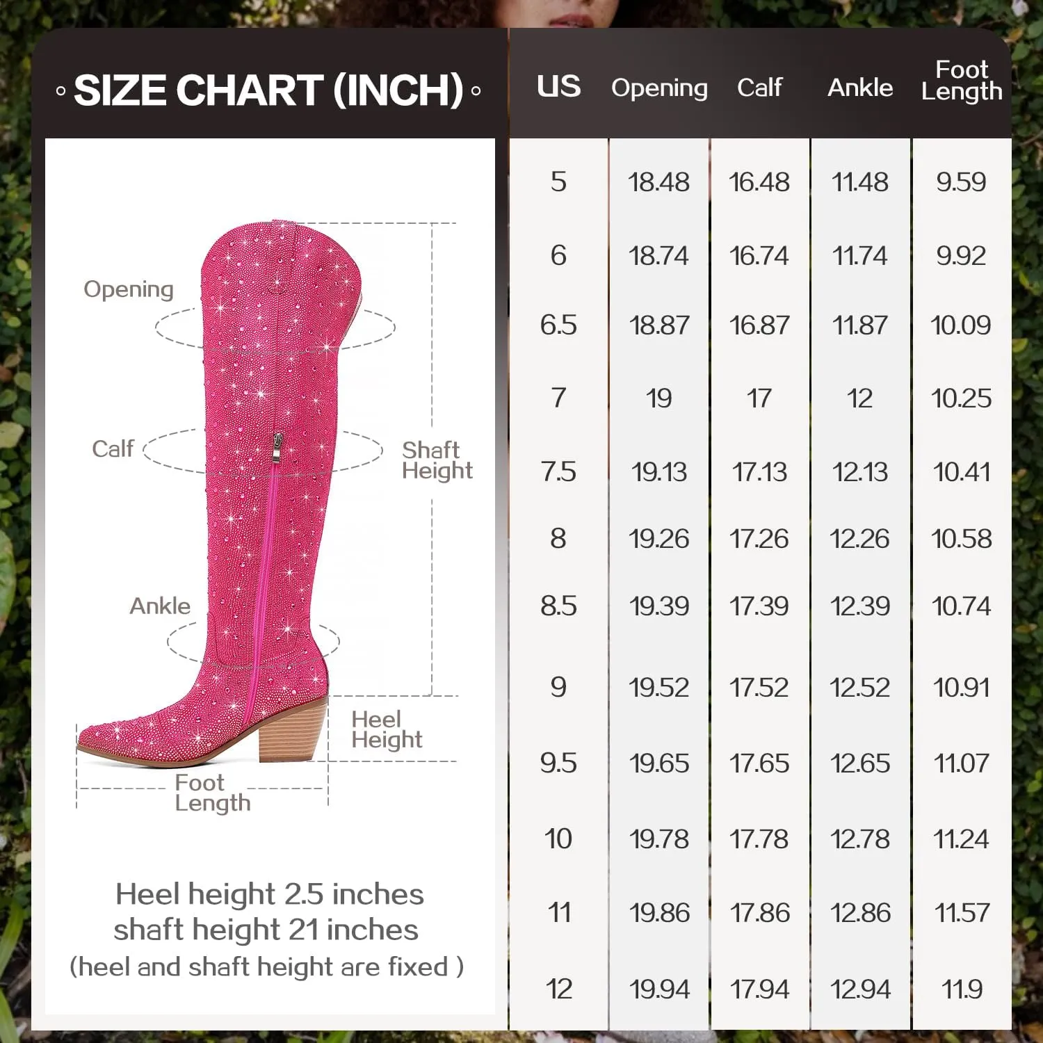 Women Rhinestone Over the Knee Cowboy Boots, Sparkly Bling Cowgirl Boots Western Thigh High Boots Pull-On Side Zippers Chunky Heel Pointed Toe Size5-12 For Fashion&Daily