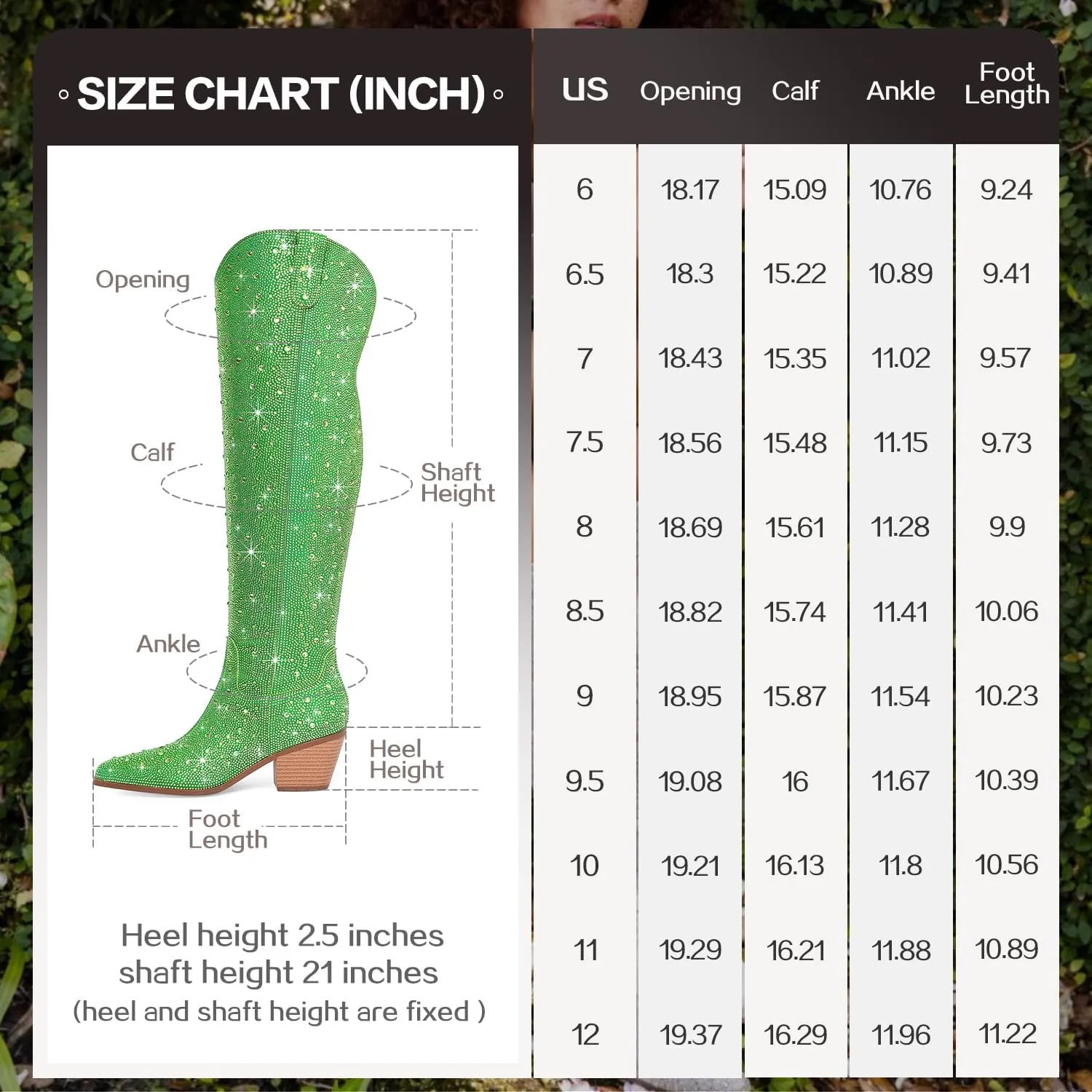 Women Rhinestone Over the Knee Cowboy Boots, Sparkly Bling Cowgirl Boots Western Thigh High Boots Pull-On Side Zippers Chunky Heel Pointed Toe Size5-12 For Fashion&Daily