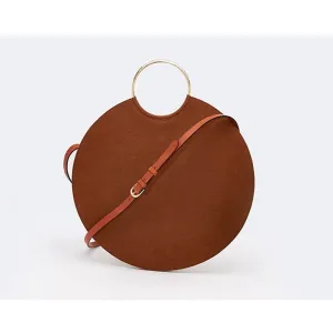 Women Round Circle Bag Fashion Designer Personality Tide Scrub Nubuck Handbag Metal Ring Large Tote Vintage Retro Messenger Bag