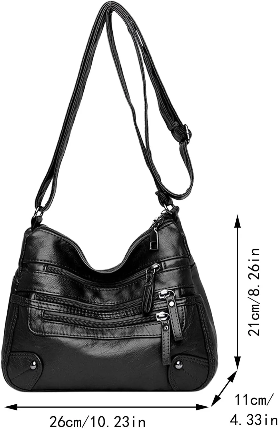 Women Soft Leather Shoulder Bags Layer Classic Crossbody Bag Luxury Designer Handbag And Purse (Black, One Size)