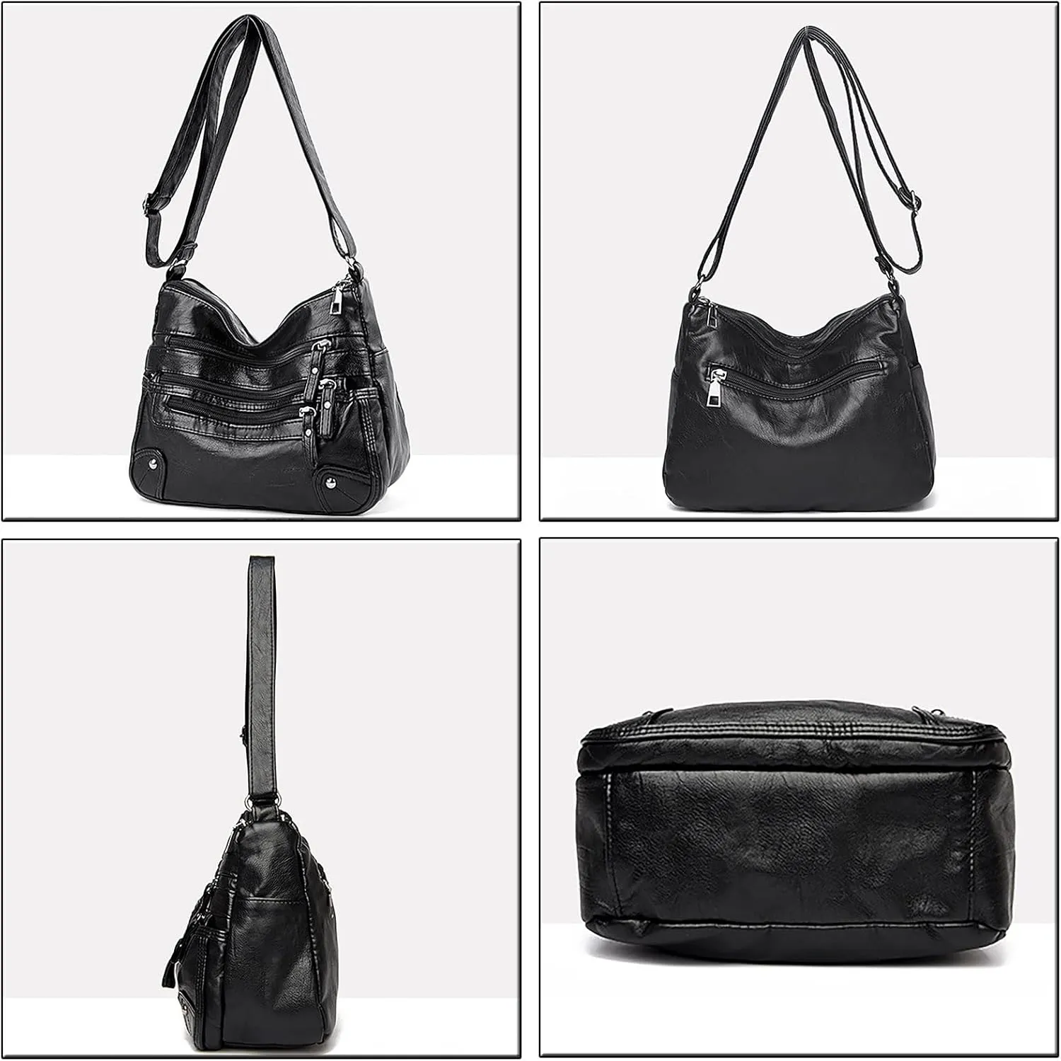 Women Soft Leather Shoulder Bags Layer Classic Crossbody Bag Luxury Designer Handbag And Purse (Black, One Size)