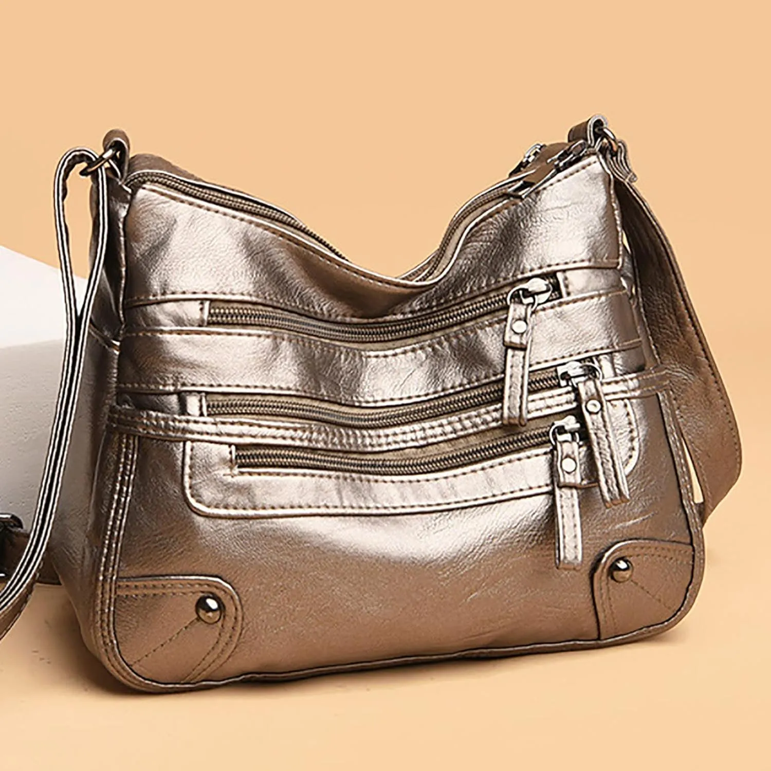 Women Soft Leather Shoulder Bags Layer Classic Crossbody Bag Luxury Designer Handbag And Purse (Bronze, One Size)