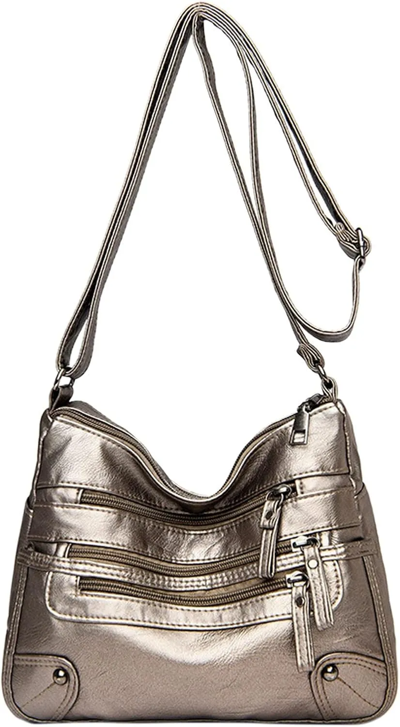 Women Soft Leather Shoulder Bags Layer Classic Crossbody Bag Luxury Designer Handbag And Purse (Bronze, One Size)
