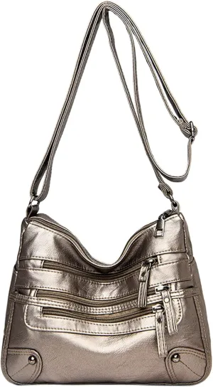 Women Soft Leather Shoulder Bags Layer Classic Crossbody Bag Luxury Designer Handbag And Purse (Bronze, One Size)