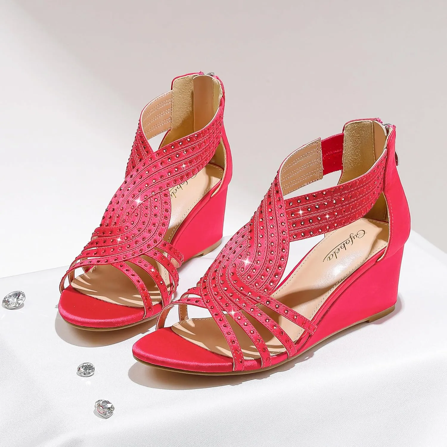 Women Wedge Sandals Sparkly Rhinestone Open Toe Fashion Dressy Sandals Evening Wedding Prom Shoes