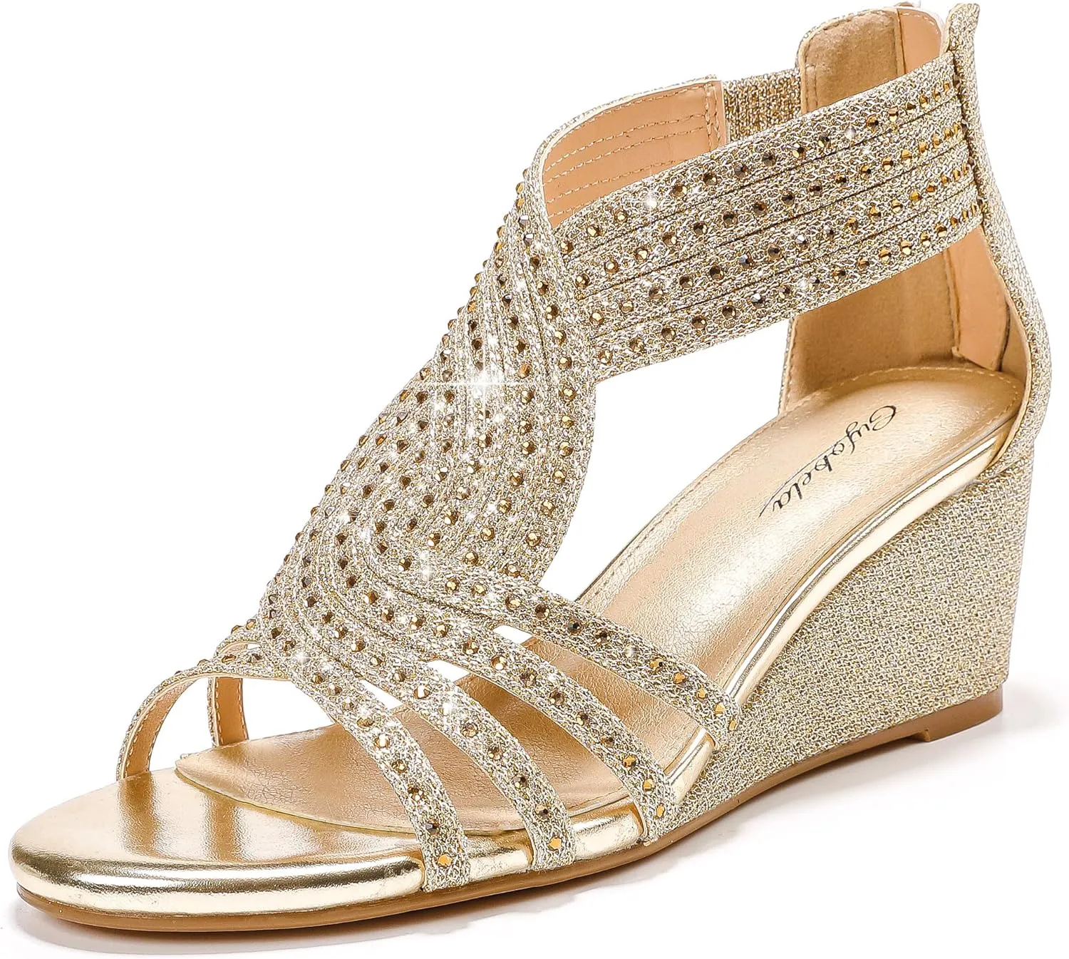 Women Wedge Sandals Sparkly Rhinestone Open Toe Fashion Dressy Sandals Evening Wedding Prom Shoes