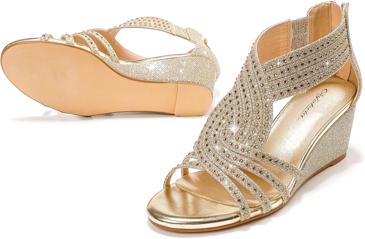Women Wedge Sandals Sparkly Rhinestone Open Toe Fashion Dressy Sandals Evening Wedding Prom Shoes