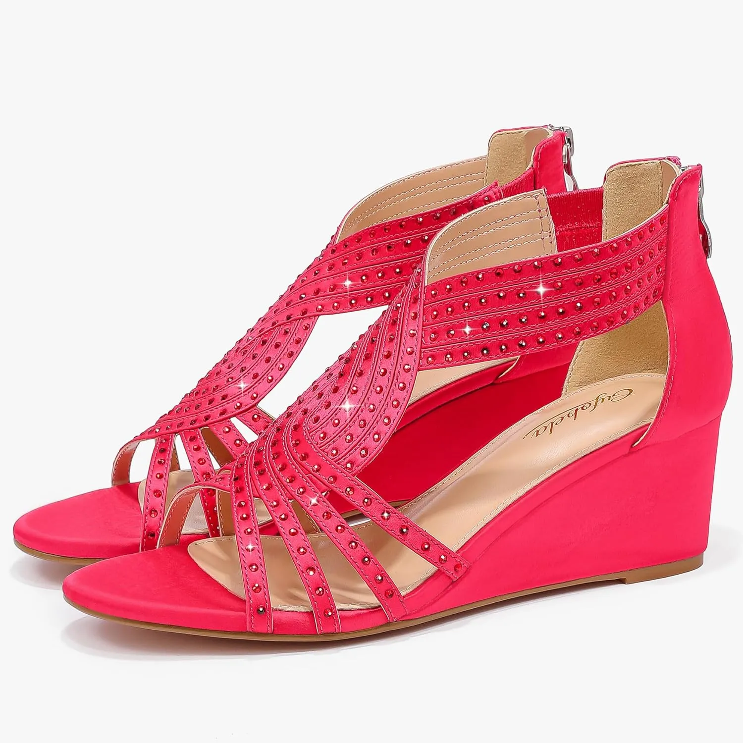 Women Wedge Sandals Sparkly Rhinestone Open Toe Fashion Dressy Sandals Evening Wedding Prom Shoes