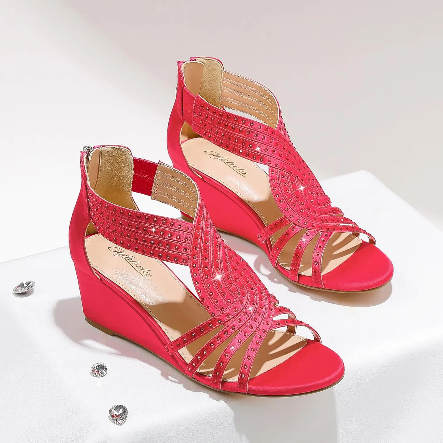 Women Wedge Sandals Sparkly Rhinestone Open Toe Fashion Dressy Sandals Evening Wedding Prom Shoes