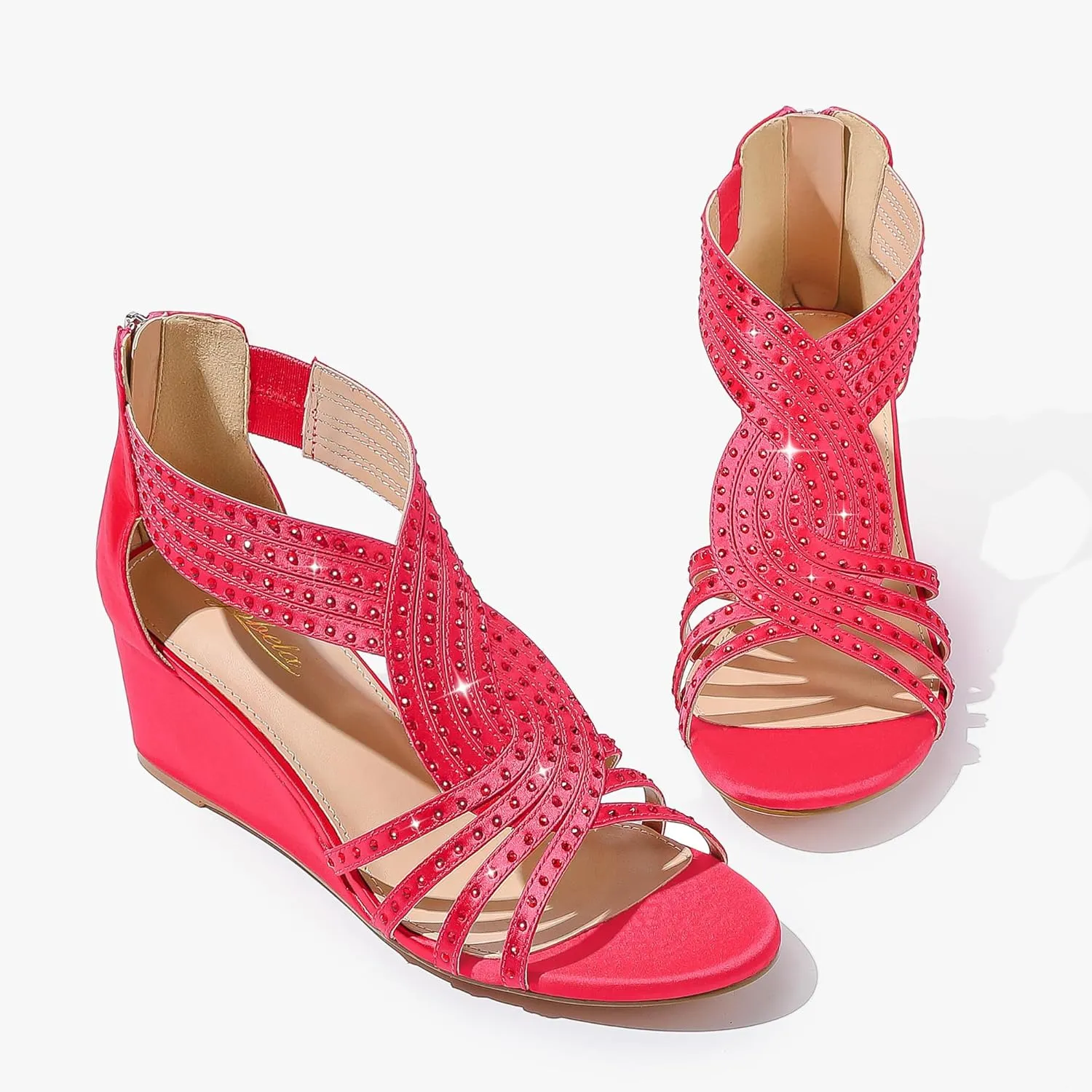 Women Wedge Sandals Sparkly Rhinestone Open Toe Fashion Dressy Sandals Evening Wedding Prom Shoes