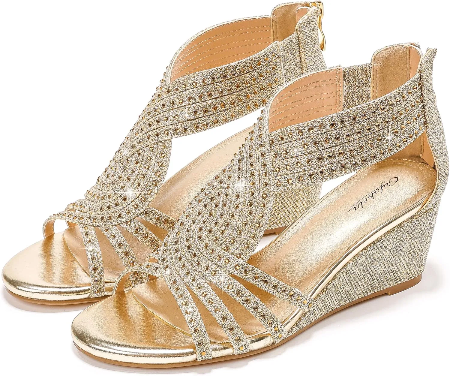 Women Wedge Sandals Sparkly Rhinestone Open Toe Fashion Dressy Sandals Evening Wedding Prom Shoes