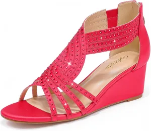 Women Wedge Sandals Sparkly Rhinestone Open Toe Fashion Dressy Sandals Evening Wedding Prom Shoes