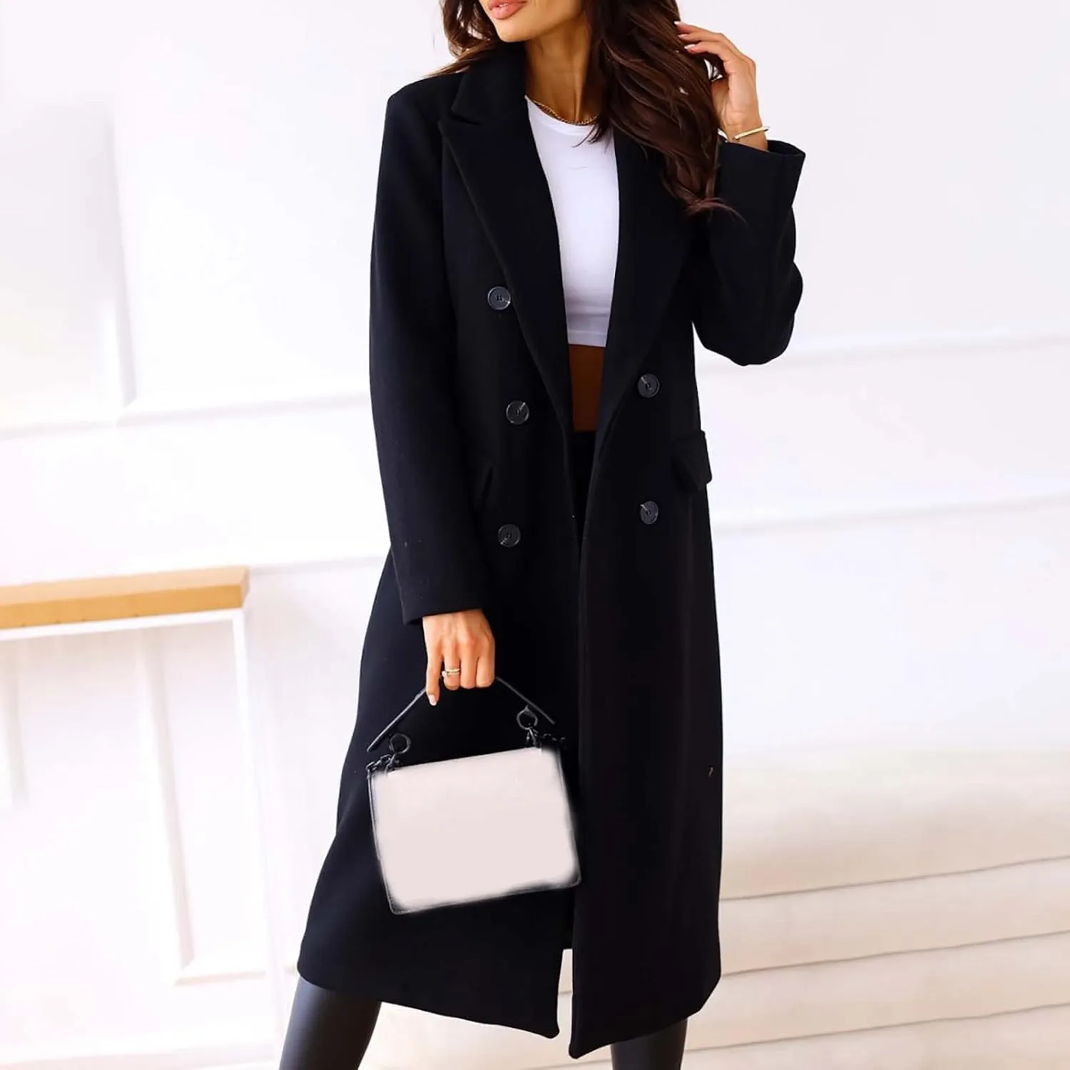 Women's 2023 Fashion Winter Coat Down Lapel Plush Plaid Coat Loose Long Coat Womens Coats Winter Womens Trench Coat
