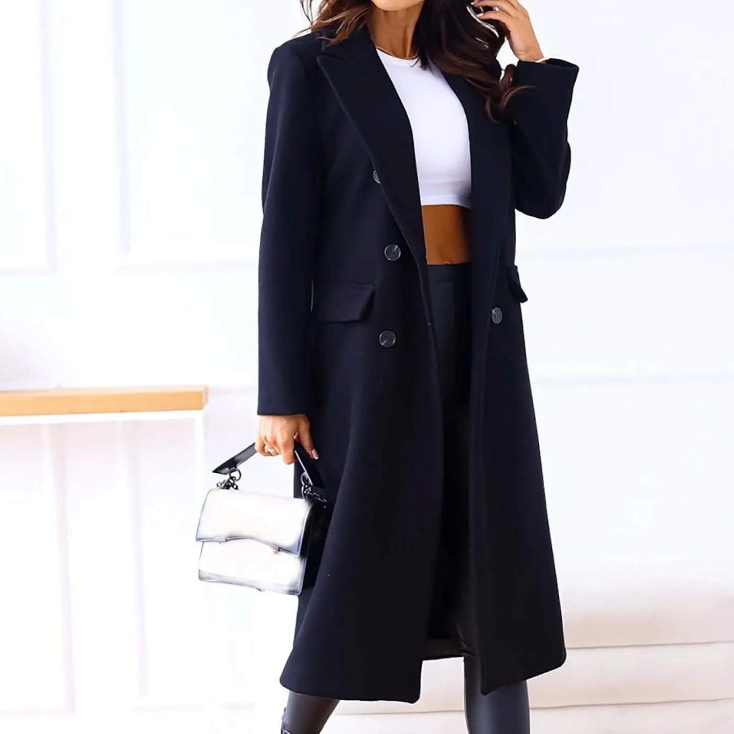 Women's 2023 Fashion Winter Coat Down Lapel Plush Plaid Coat Loose Long Coat Womens Coats Winter Womens Trench Coat