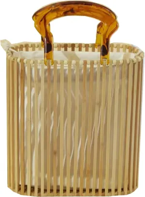 Womens Bamboo Handbags Handmade Summer Beach Clutch Purse Bag Retro with Acrylic Handle Bucket Bag