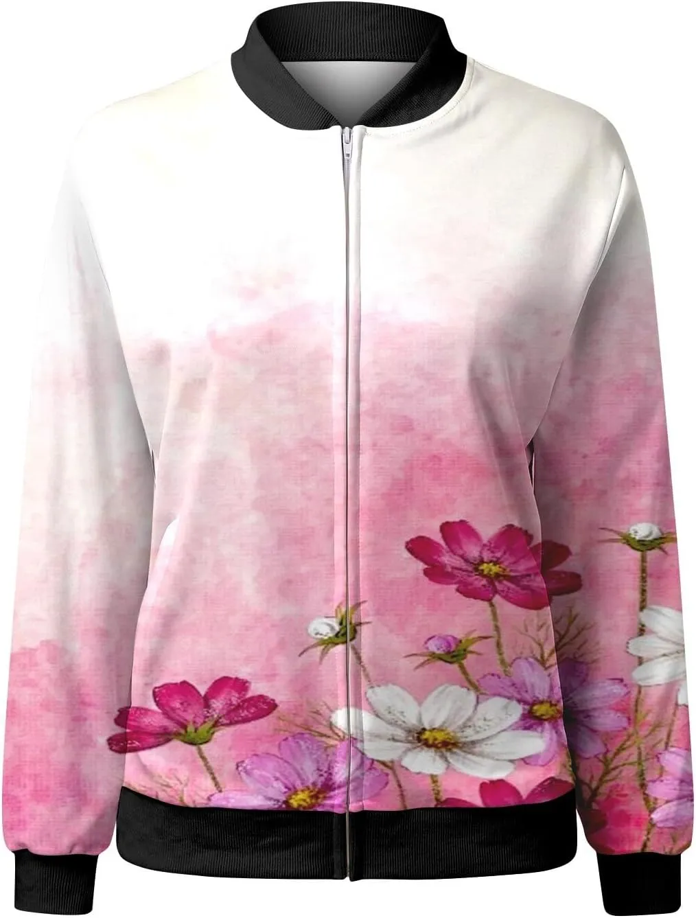 Womens Bomber Jacket 2024 Casual Coat Fall Trendy Lightweight Zip Up Long Sleeve Outerwear Windbreaker with Pocket