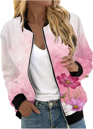 Womens Bomber Jacket 2024 Casual Coat Fall Trendy Lightweight Zip Up Long Sleeve Outerwear Windbreaker with Pocket