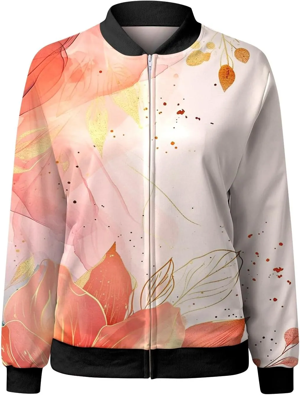 Womens Bomber Jacket 2024 Casual Coat Fall Trendy Lightweight Zip Up Long Sleeve Outerwear Windbreaker with Pocket