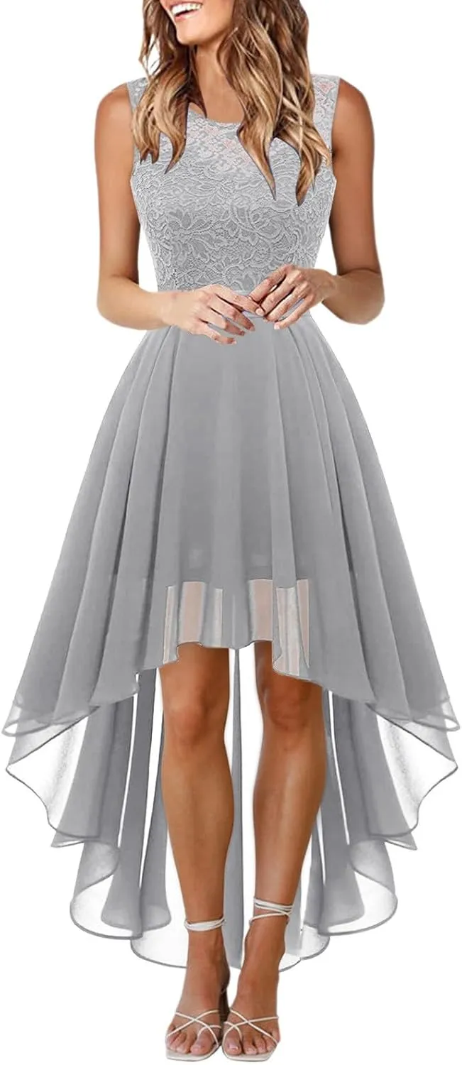 Women's Cocktail Dresses 2025 Trendy Elegant Lace Ruffle Hem Chiffon Dress Wedding Guest Evening Party Bridesmaid Dress