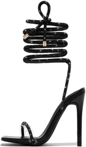 Women's Diamond Styles Lace Up Glitter Shine Ankle Strappy Heels for Women Sparkly Sandals