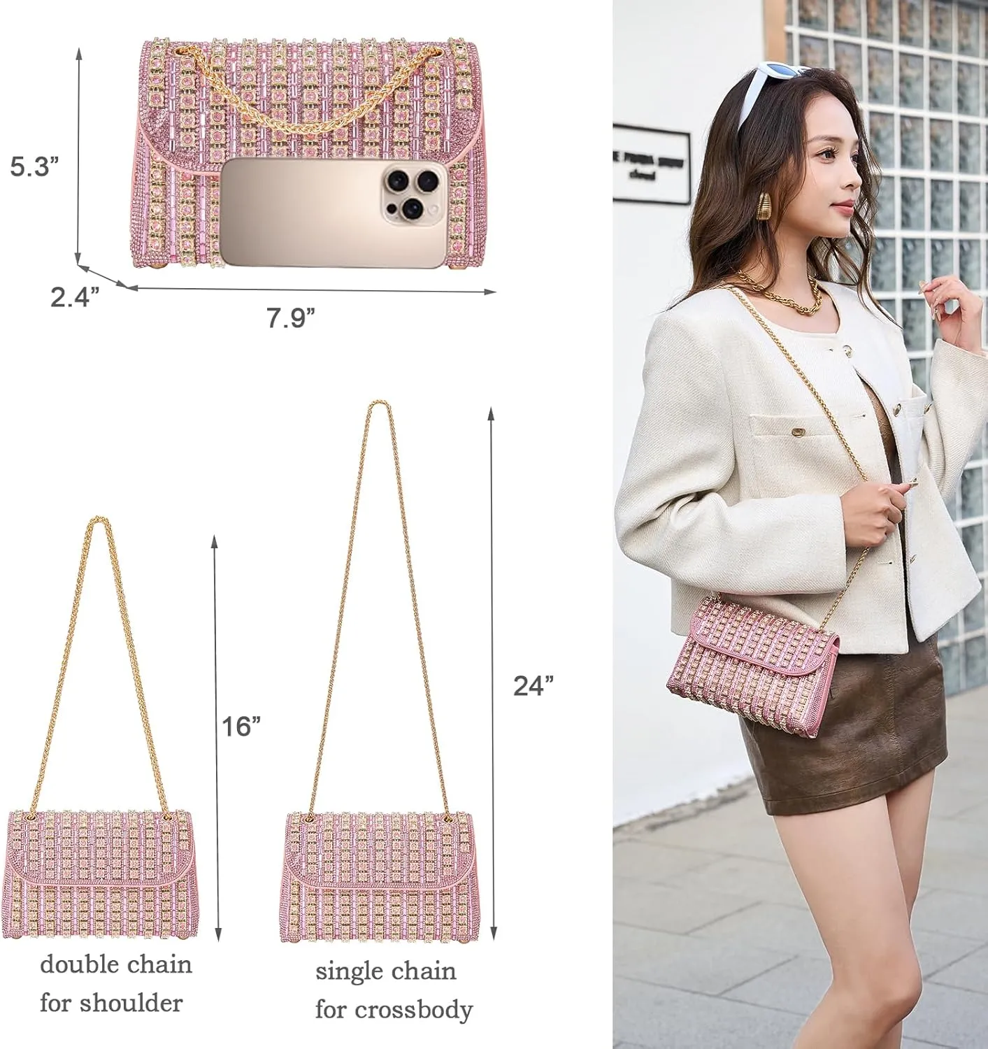 Women's Evening Handbags Rhinestone Purse Crystal Evening Clutch for Women Formal