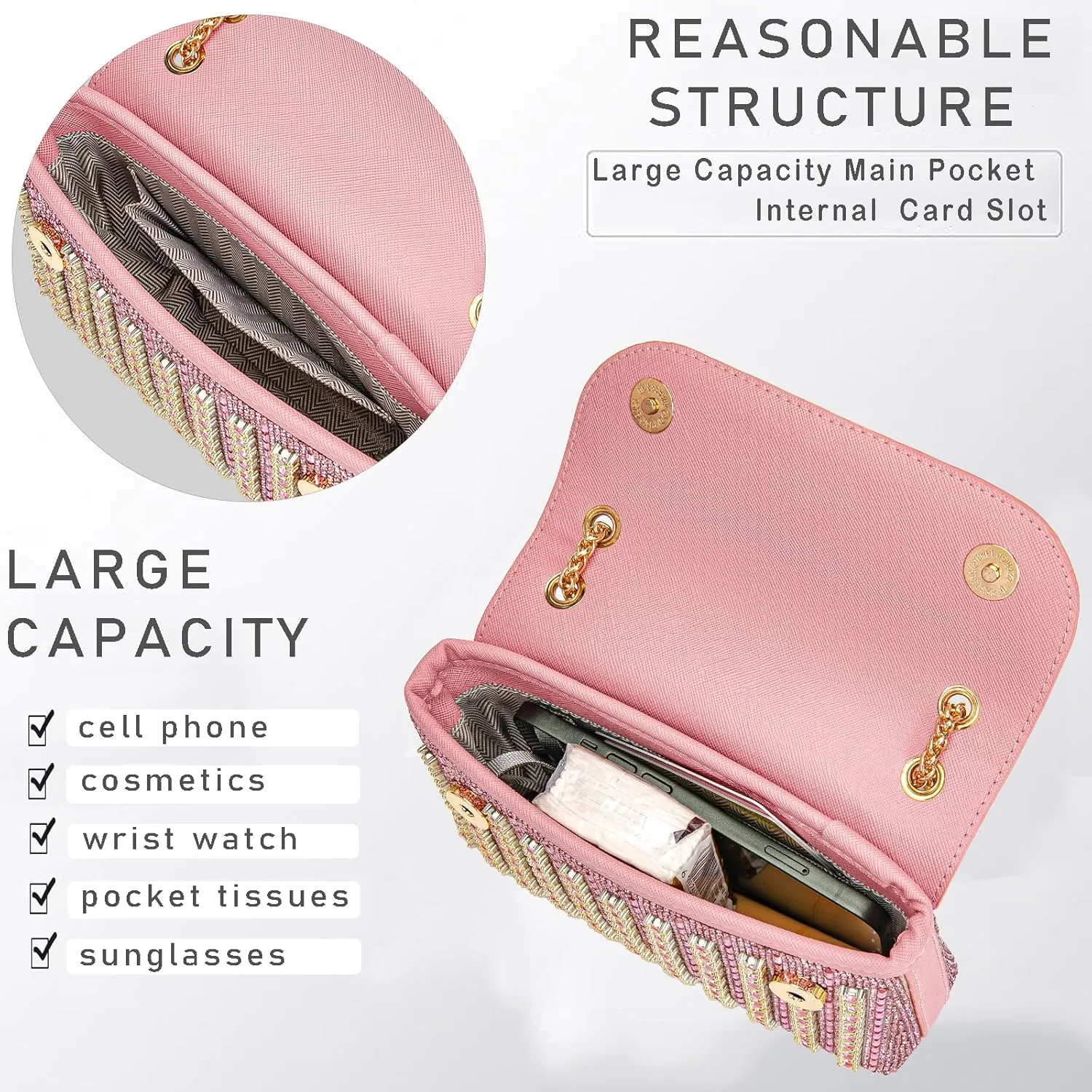Women's Evening Handbags Rhinestone Purse Crystal Evening Clutch for Women Formal