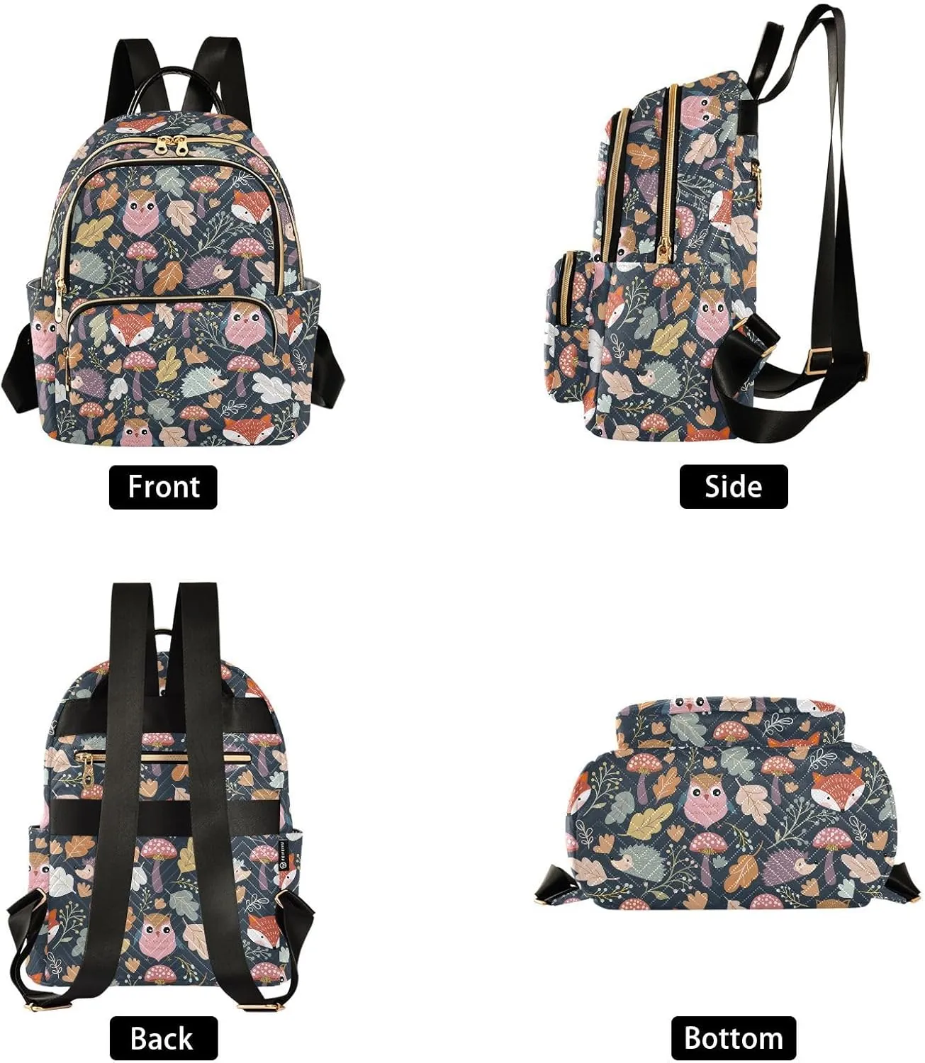 Women's Fashion Backpack Autumn Forest Jungle Animal Fox Owl Hedgehog Purse Multipurpose Design Handbags Shoulder Bag Travel bag