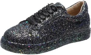 Women's Fashion Star Sneaker Glitter Sparkly Fashion Shiny Casual Bling Sequin Concert Shoes Canvas Low Top Lace Up Comfortable Cushioned Walking for Street Wedding Party Night Club