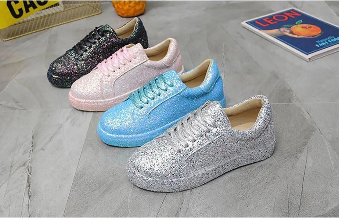 Women's Fashion Star Sneaker Glitter Sparkly Fashion Shiny Casual Bling Sequin Concert Shoes Canvas Low Top Lace Up Comfortable Cushioned Walking for Street Wedding Party Night Club