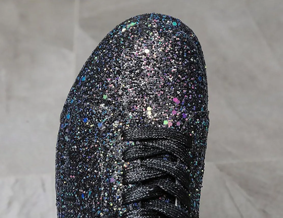 Women's Fashion Star Sneaker Glitter Sparkly Fashion Shiny Casual Bling Sequin Concert Shoes Canvas Low Top Lace Up Comfortable Cushioned Walking for Street Wedding Party Night Club