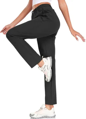 Women's Golf Pants Wrinkle Free UPF 50 Casual Pants Quick Dry Lightweight Travel Pants for Women on Plane with Zipper Pockets