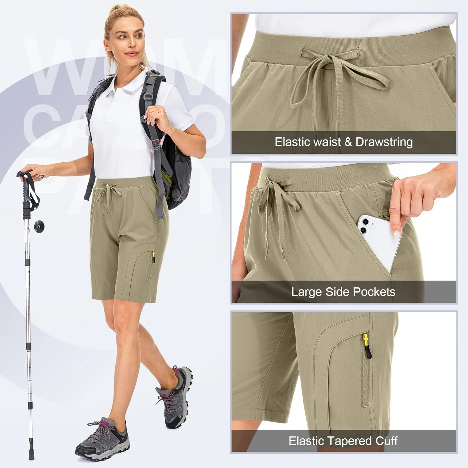 Women's Hiking Cargo Shorts Quick Dry Lightweight Summer Shorts for Women Travel Outdoor with Zipper Pockets
