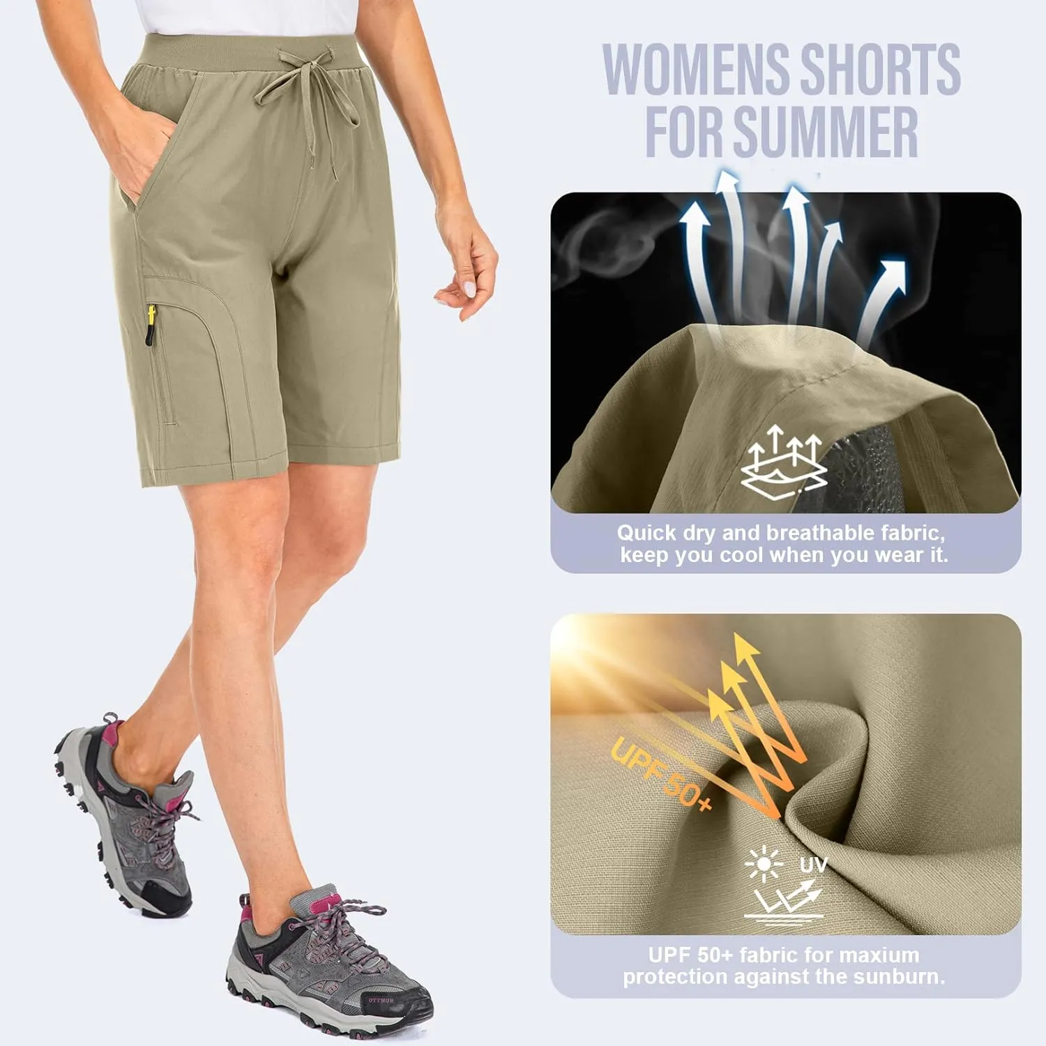 Women's Hiking Cargo Shorts Quick Dry Lightweight Summer Shorts for Women Travel Outdoor with Zipper Pockets