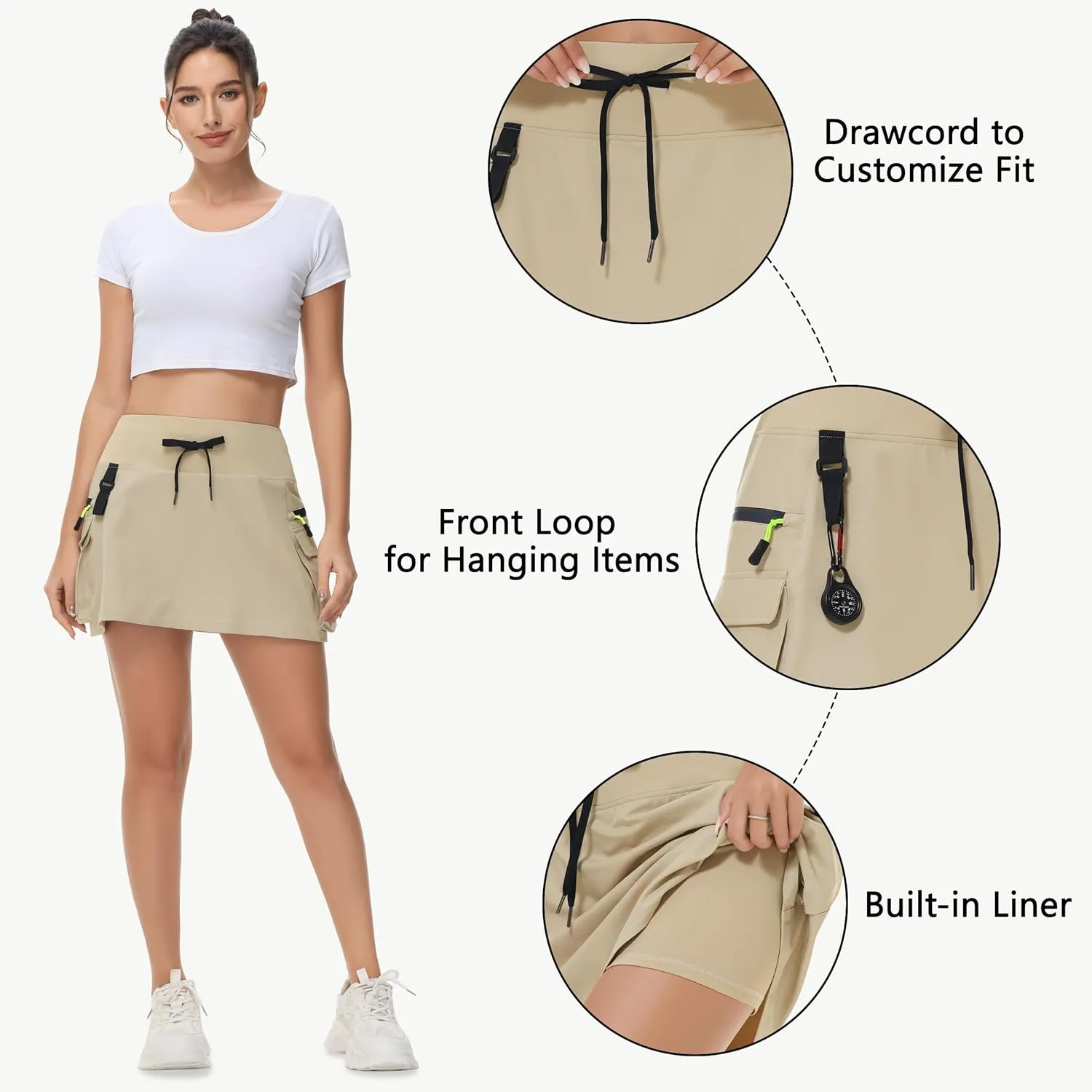 Women's Hiking Cargo Skorts Skirts Golf High Waisted Dressy Casual with Zipper Pockets Active Quick Dry Athletic Skort
