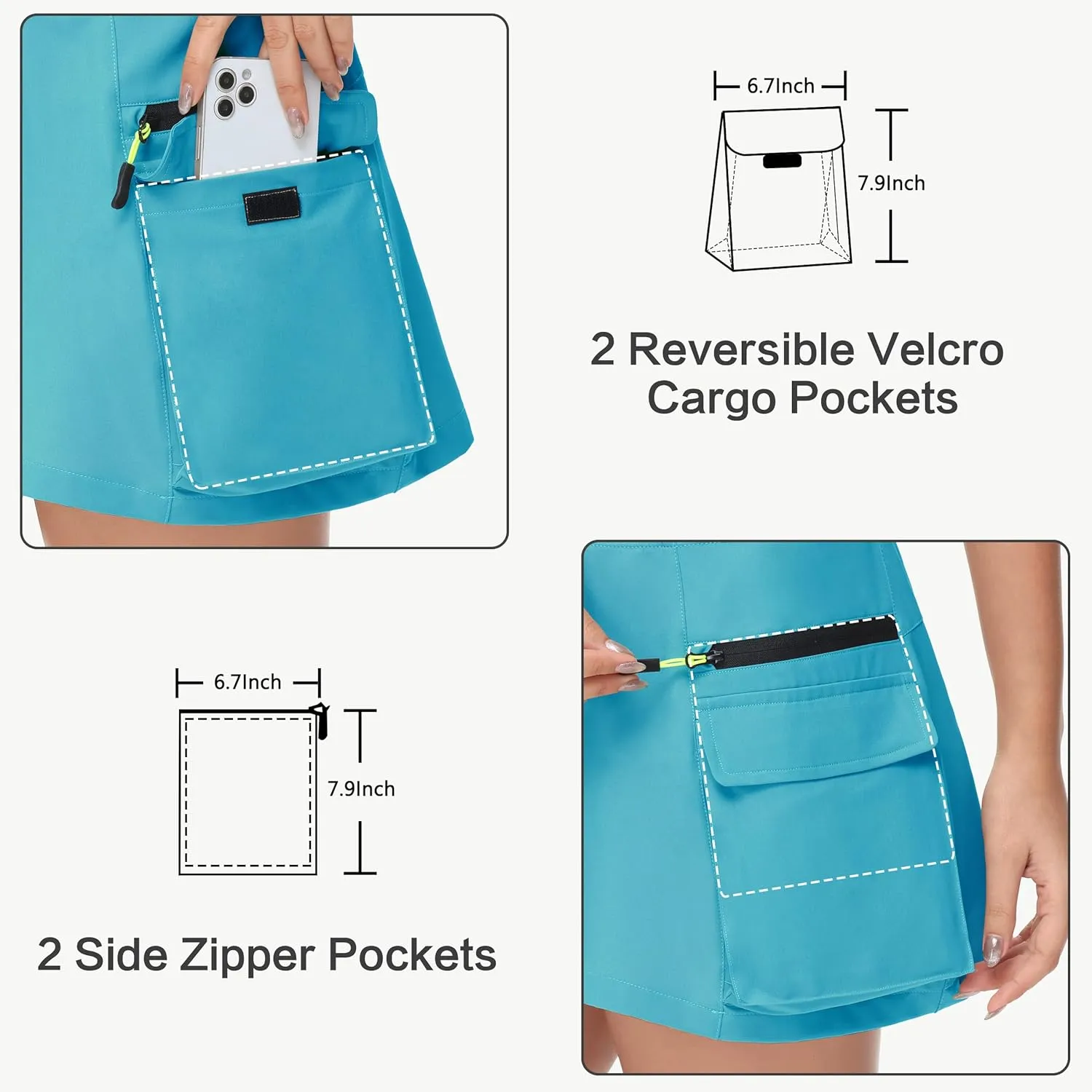 Women's Hiking Cargo Skorts Skirts Golf High Waisted Dressy Casual with Zipper Pockets Active Quick Dry Athletic Skort