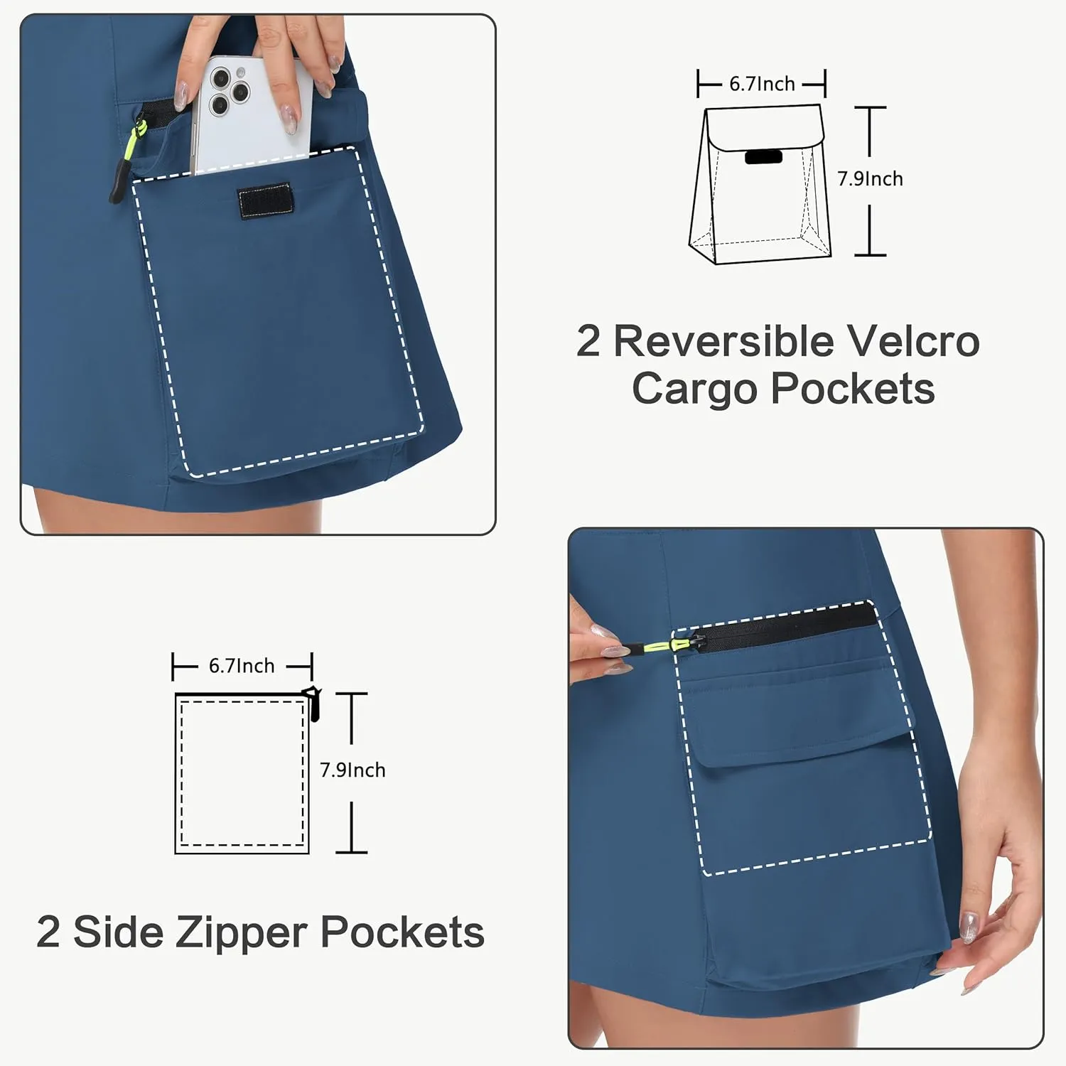 Women's Hiking Cargo Skorts Skirts Golf High Waisted Dressy Casual with Zipper Pockets Active Quick Dry Athletic Skort