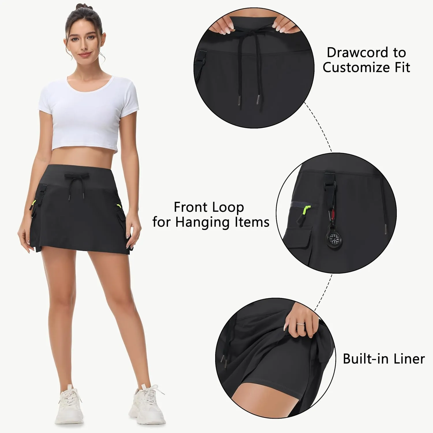 Women's Hiking Cargo Skorts Skirts Golf High Waisted Dressy Casual with Zipper Pockets Active Quick Dry Athletic Skort