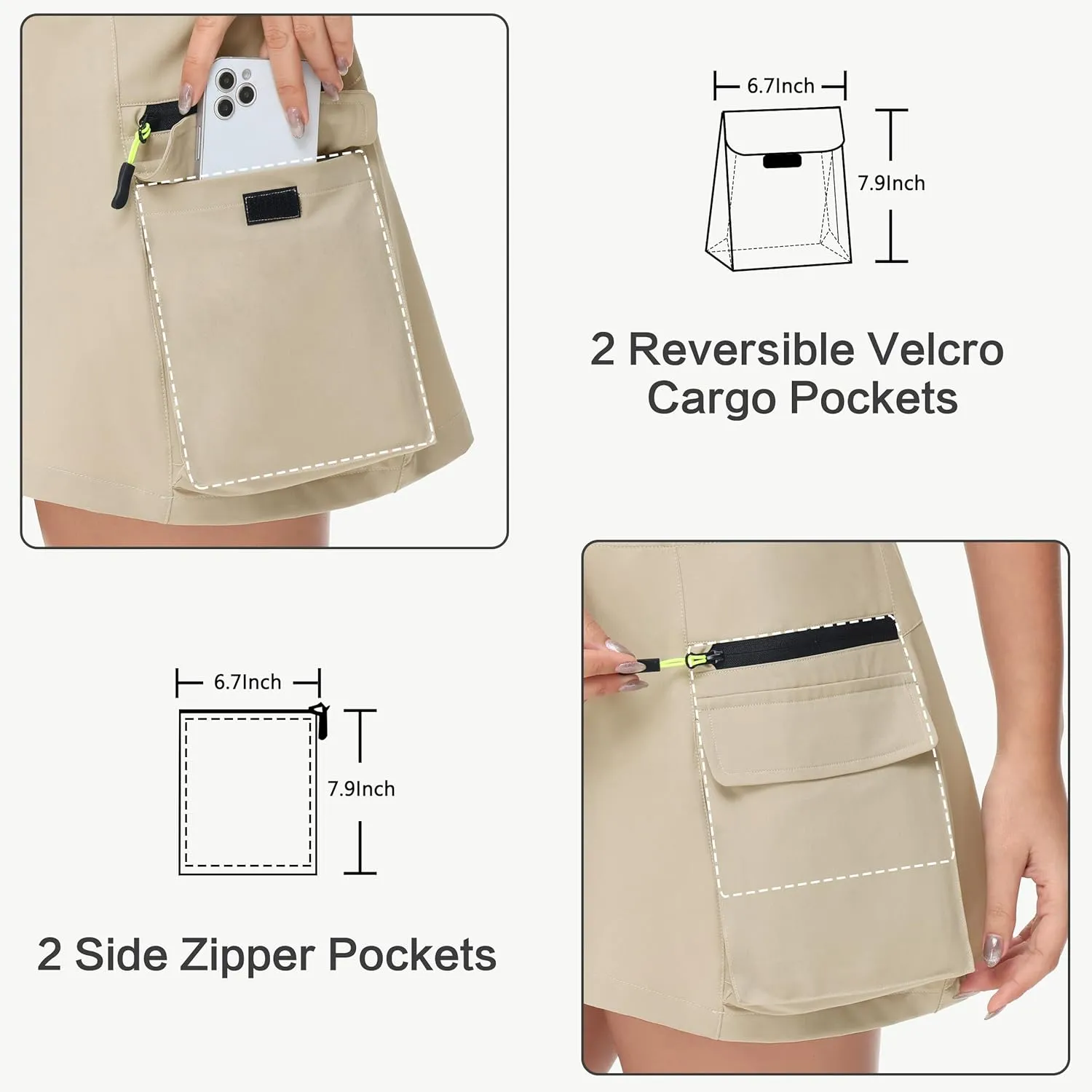 Women's Hiking Cargo Skorts Skirts Golf High Waisted Dressy Casual with Zipper Pockets Active Quick Dry Athletic Skort