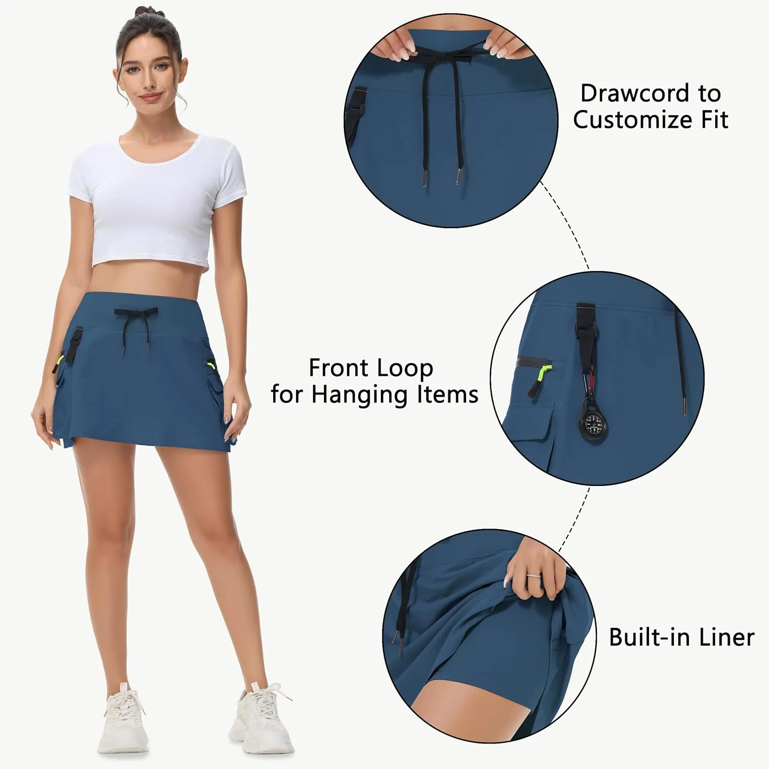 Women's Hiking Cargo Skorts Skirts Golf High Waisted Dressy Casual with Zipper Pockets Active Quick Dry Athletic Skort