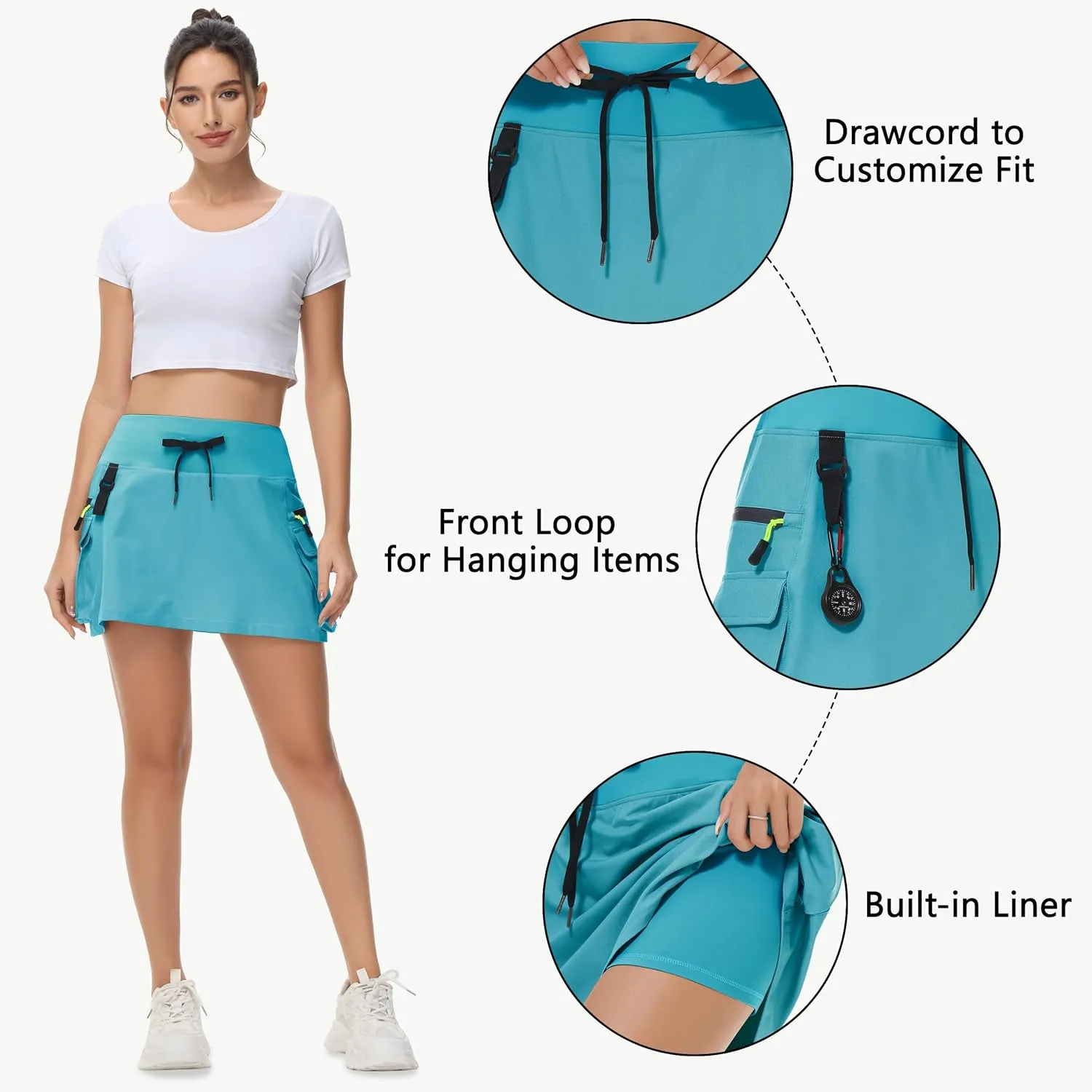 Women's Hiking Cargo Skorts Skirts Golf High Waisted Dressy Casual with Zipper Pockets Active Quick Dry Athletic Skort