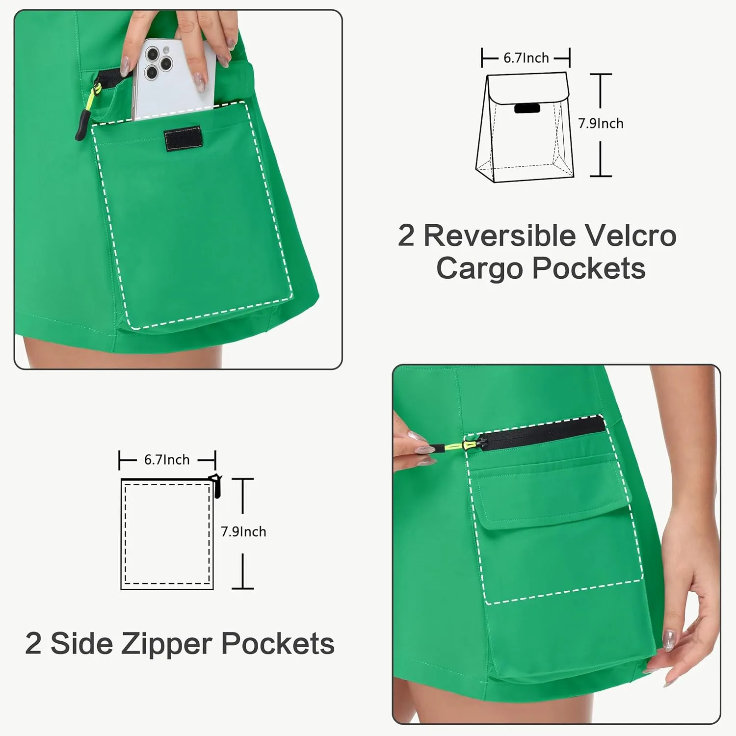 Women's Hiking Cargo Skorts Skirts Golf High Waisted Dressy Casual with Zipper Pockets Active Quick Dry Athletic Skort