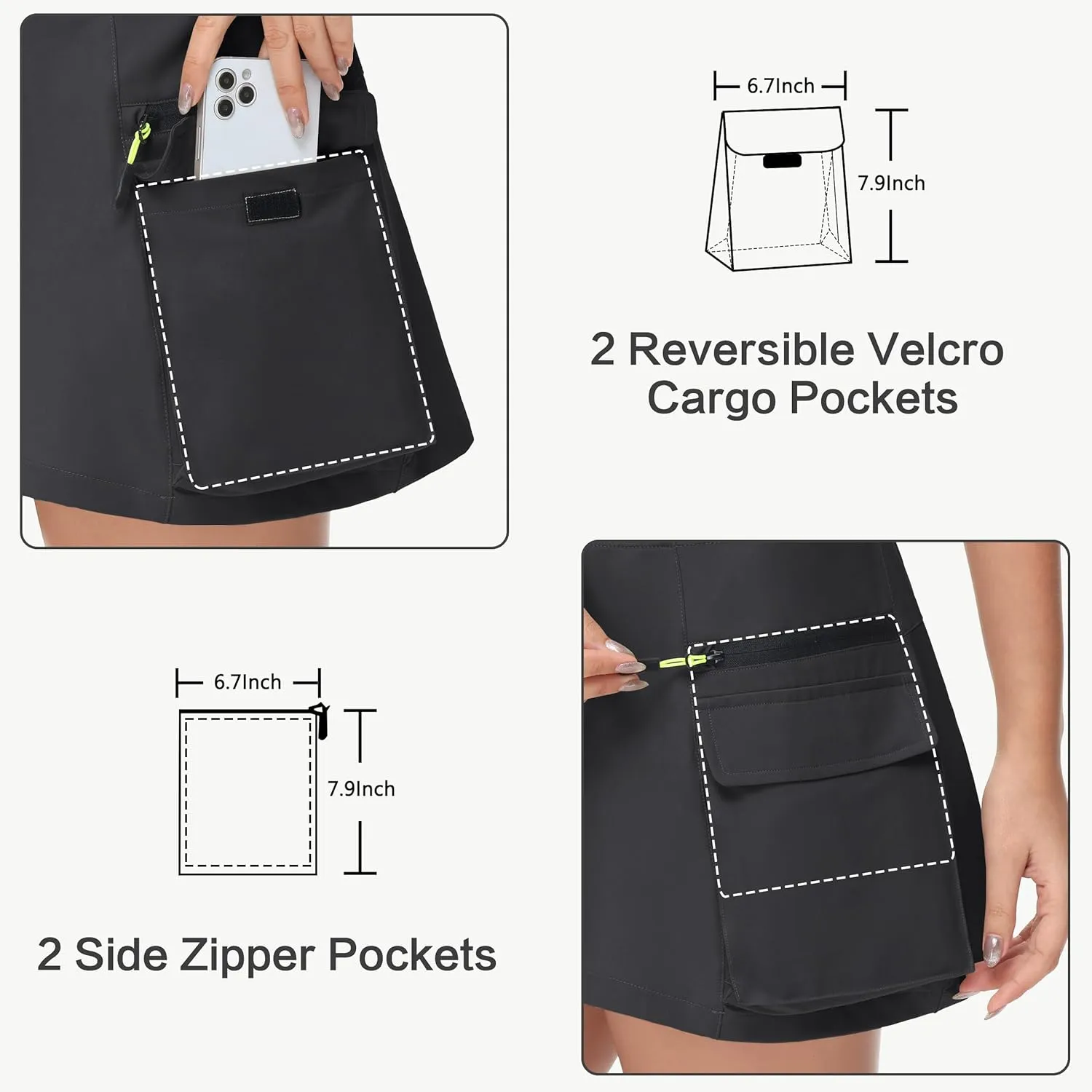 Women's Hiking Cargo Skorts Skirts Golf High Waisted Dressy Casual with Zipper Pockets Active Quick Dry Athletic Skort