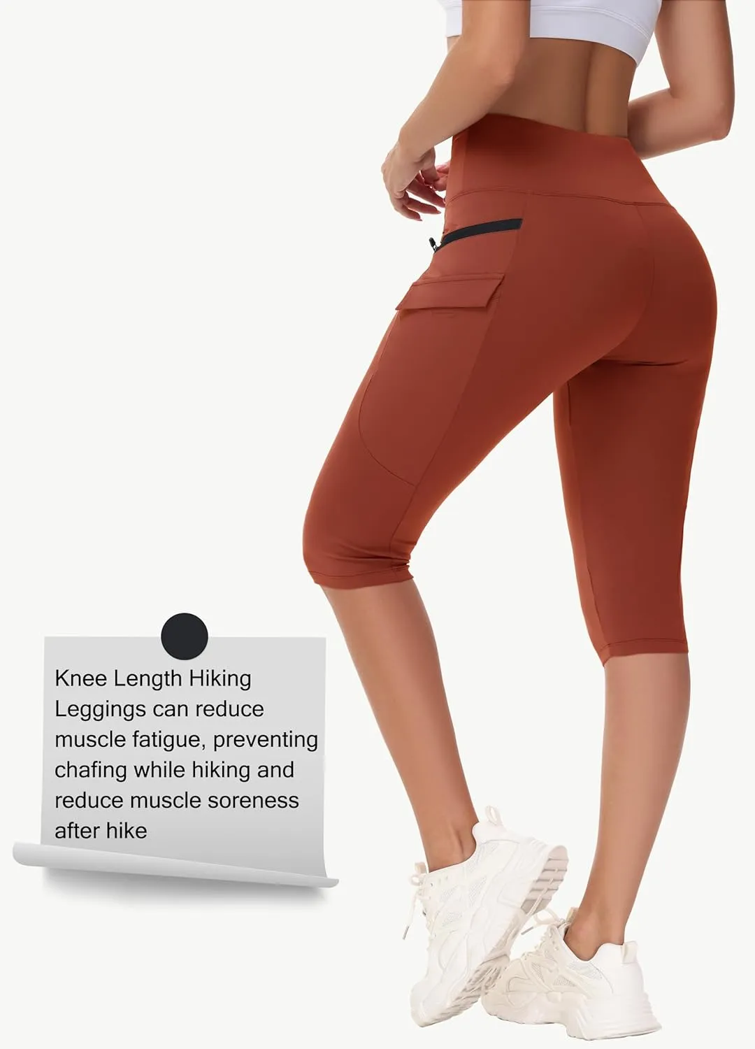 Women's Hiking Long Shorts Knee Length Capri Leggings with Zip Pockets High Waisted Biker Short Athletic Outdoor Travel