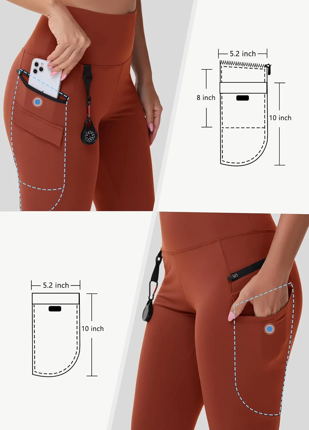 Women's Hiking Long Shorts Knee Length Capri Leggings with Zip Pockets High Waisted Biker Short Athletic Outdoor Travel