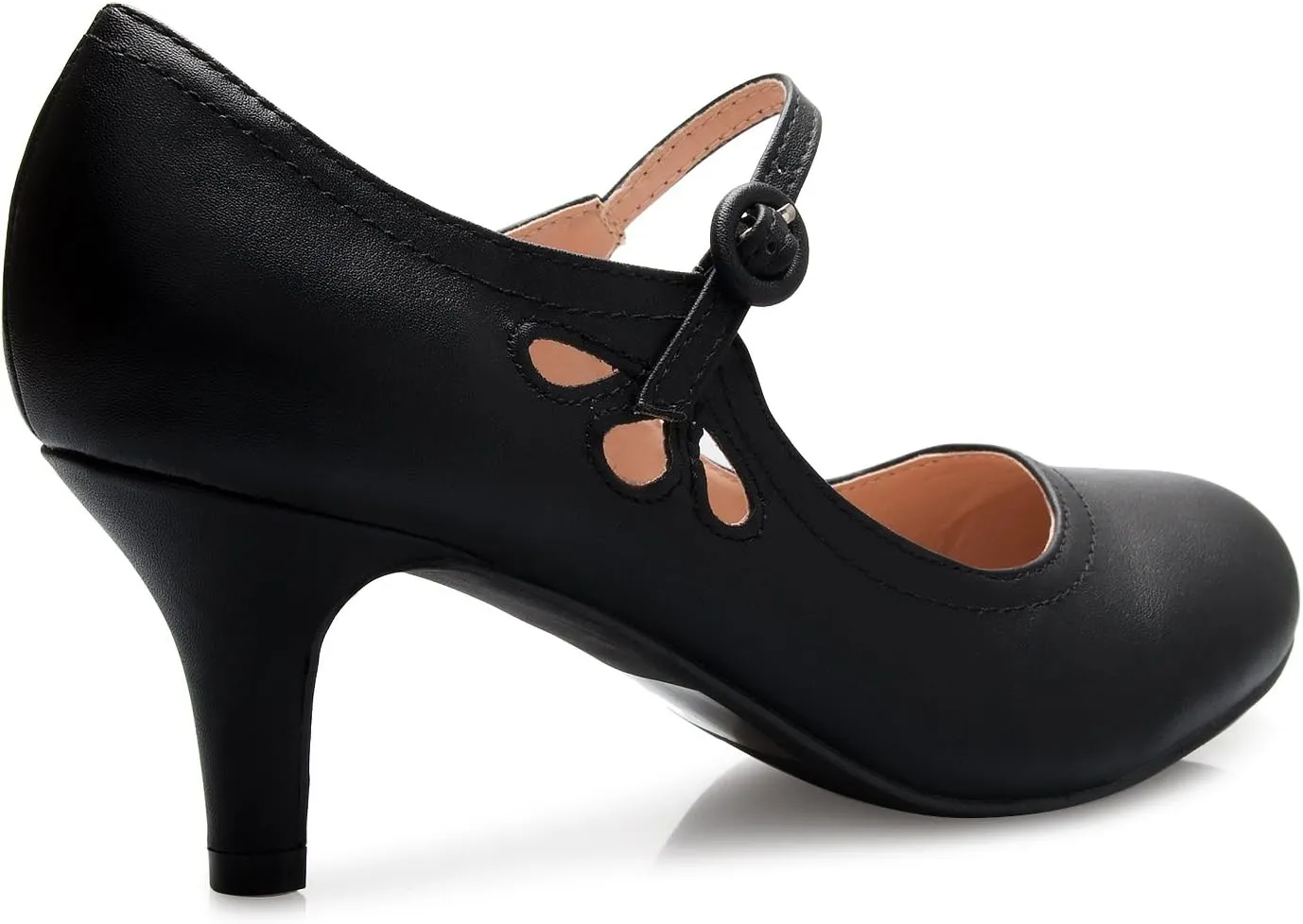 Women's Kitten Low Heels Round Toe Mary Jane Pumps - Adorable Vintage Retro Shoes- Unique Side Cut Out Design