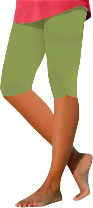 Women's Leggings, High Waisted Knee Length Capris Stretch for Casual Yoga Pants Workout Exercise