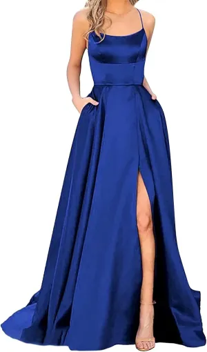 Women’s Long Prom Dresses for Teens with Pockets Spaghetti Straps Formal Party Evening Gowns 2025 Prom Dress
