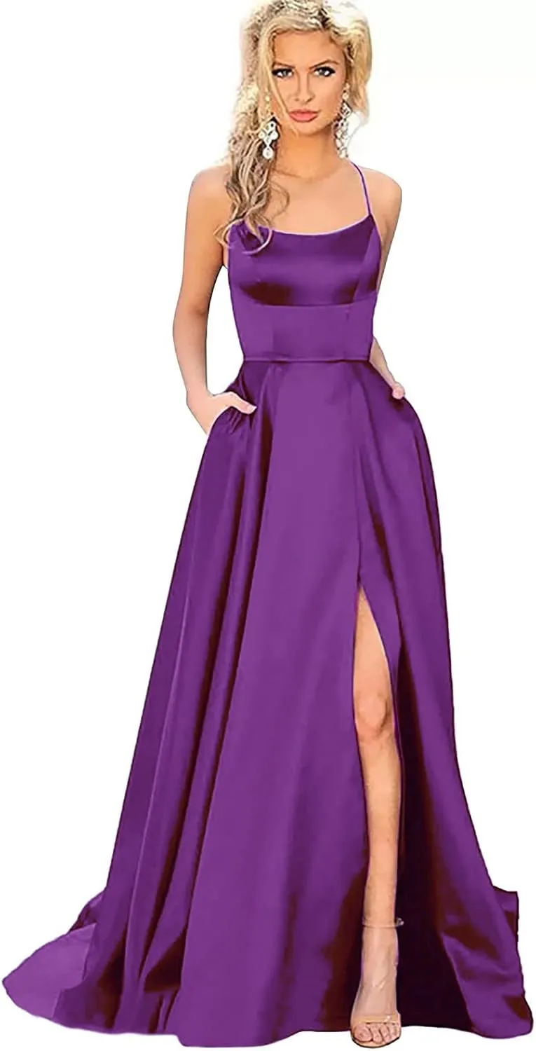 Women’s Long Prom Dresses for Teens with Pockets Spaghetti Straps Formal Party Evening Gowns 2025 Prom Dress