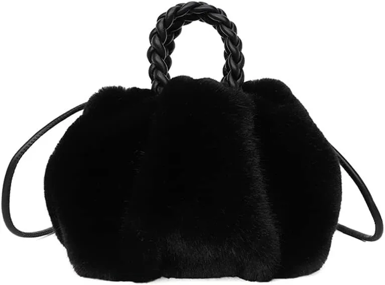 Women's Plush Shoulder Bag, Fuzzy Faux Fur Cloud-shape Dumpling Bag Warm Evening Handbags with Shoulder Strap